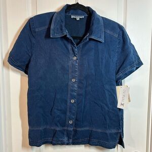 Cynthia Max Blue Tencel Short Sleeve Button Up Shirt - Size Small NOS NWT
